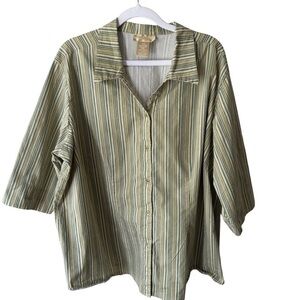 Cotton Ginny Plus Size Sage L Green Blouse Vertical Stripes and Short Sleeves